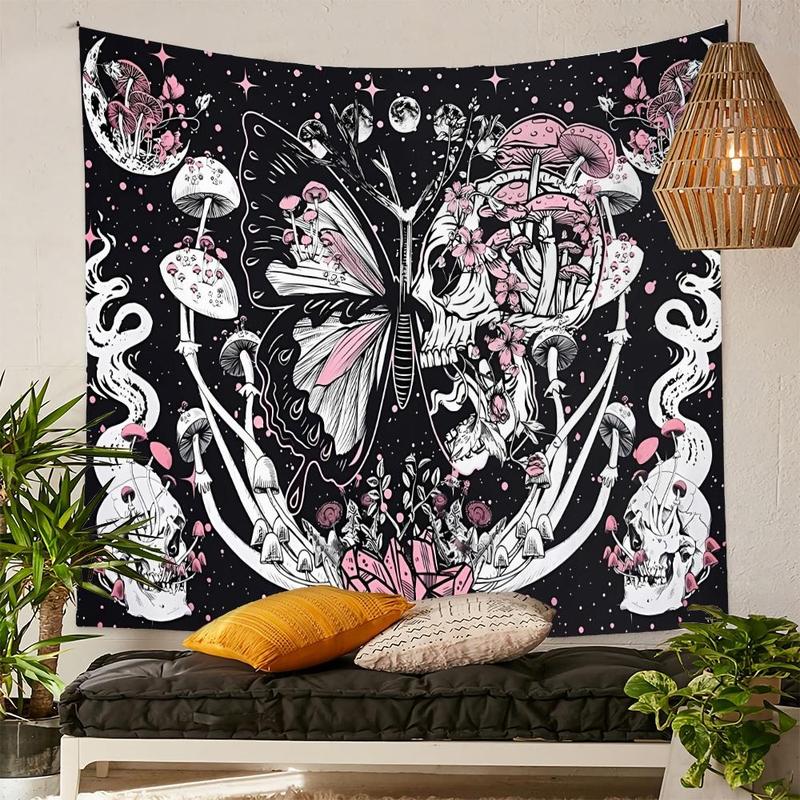 Mushroom & Skull Pattern Hanging Tapestry, Creative  Wall Hanging Blanket, Wall Hanging Decor for Home Living Room Bedroom Dormitory, Room Decor, Home Decor