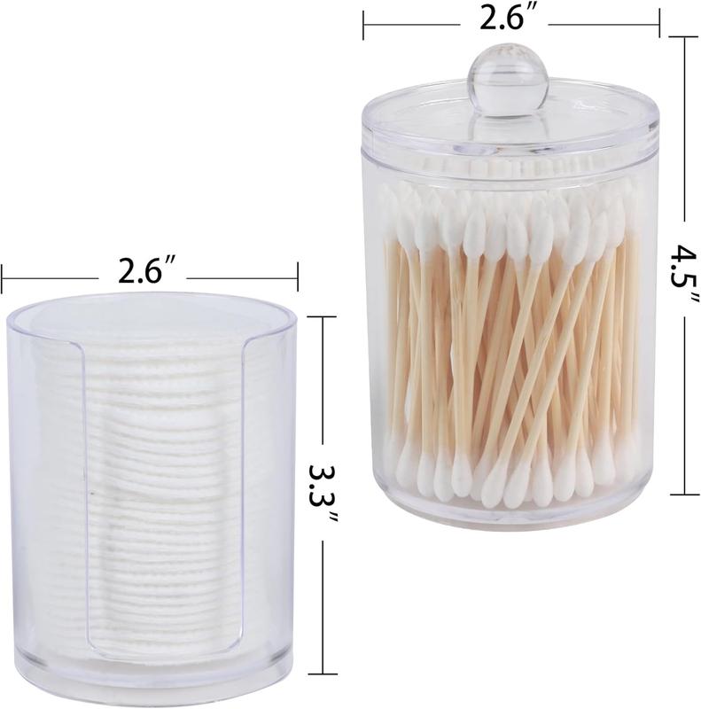 4 Pack Qtip Holder Dispenser  Jars for Cotton Swabs, Cotton Pads, Floss Picks Vanity Makeup Storage Organizer Set, Clear, 4 Pack, 10 oz with 1Gap