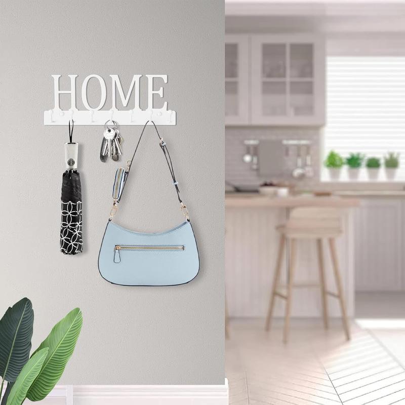 Key Holder for Wall - Wall Mounted Key Hangers with 7 Key Hooks, Wall Decorative Organizer Rack for Entryway Mudroom Front Door Kitchen Hallway Office 10 X 4 inches (White Home)