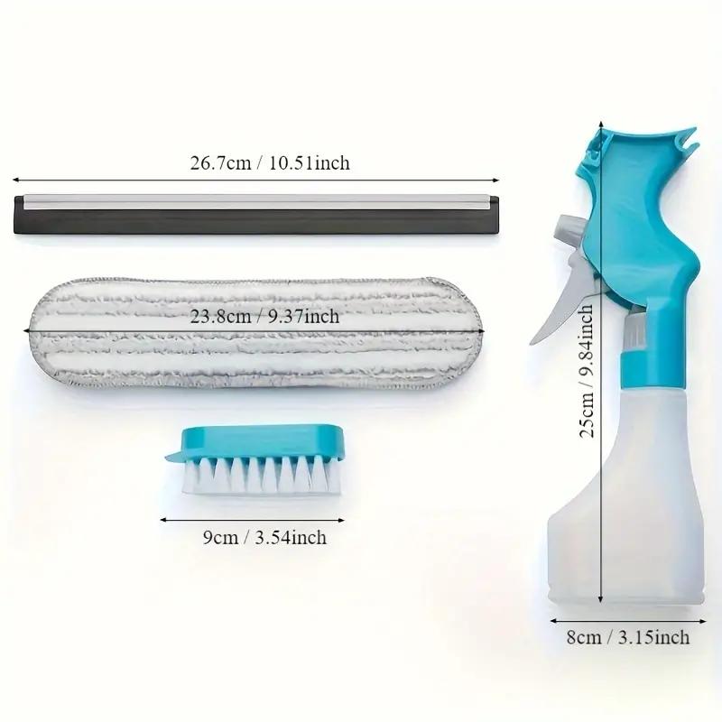 Multi-purpose 4-in-1 Glass Cleaning Brush for Windows and Mirrors with Spray, Scrub, Wipe & Scrub - Sponges