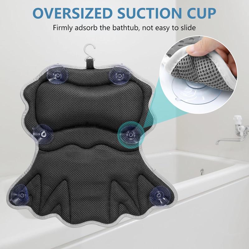 Tub Neck and Back Support Soft 4D Breathable Air Mesh Ergonomic Bathtub Pillow with 6 Strong Suction Cups and Hook Luxury Bathroom Accessories