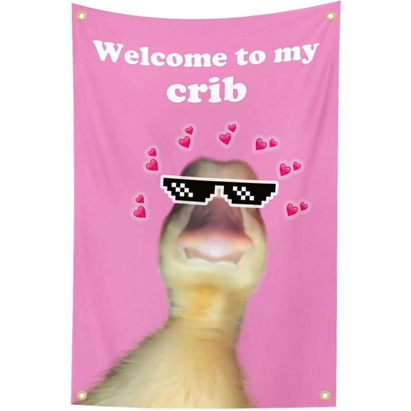 Welcome To My Crib Flag Room Decor Dorm Decor Duck Tapestry with 4 Brass Grommets Flags for Bedroom Funny Tapestry College Dorm Decor Pink (30''x40'' 40''x60'' 50''x60'' 60''x80'' 60''x90'')