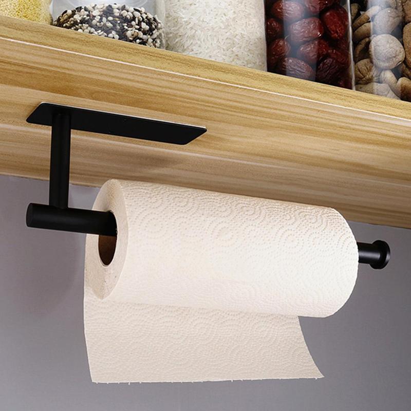 Wall Mounted Paper Towel Holder, 1 Count Punch Free Kitchen & Bathroom Organizer for Rolls Paper, Plastic Wrap & Towels Storage  Rack for Bathroom Kitchen Dining Room