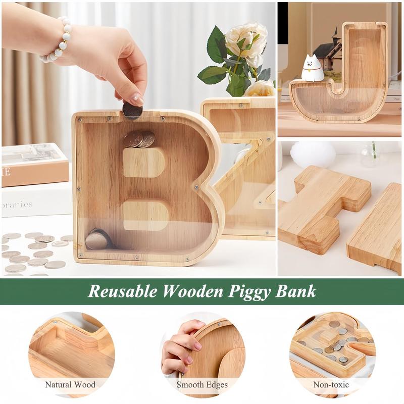 Wooden Letter Design Piggy Bank, Letter D Shaped Coin Bank, Desktop Piggy Bank, Home Decor for Living Room Bedroom, Gift Ideas