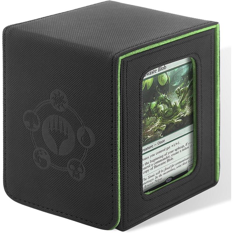 Deck Box For  Commander Deck, Fits 100+ Cards, Magnetic Card Box Organizer With Window Display & 2 Dividers,Deck Storage Box Perfect for Magic Commander TCG CCG Magic Cards (Black&Green)