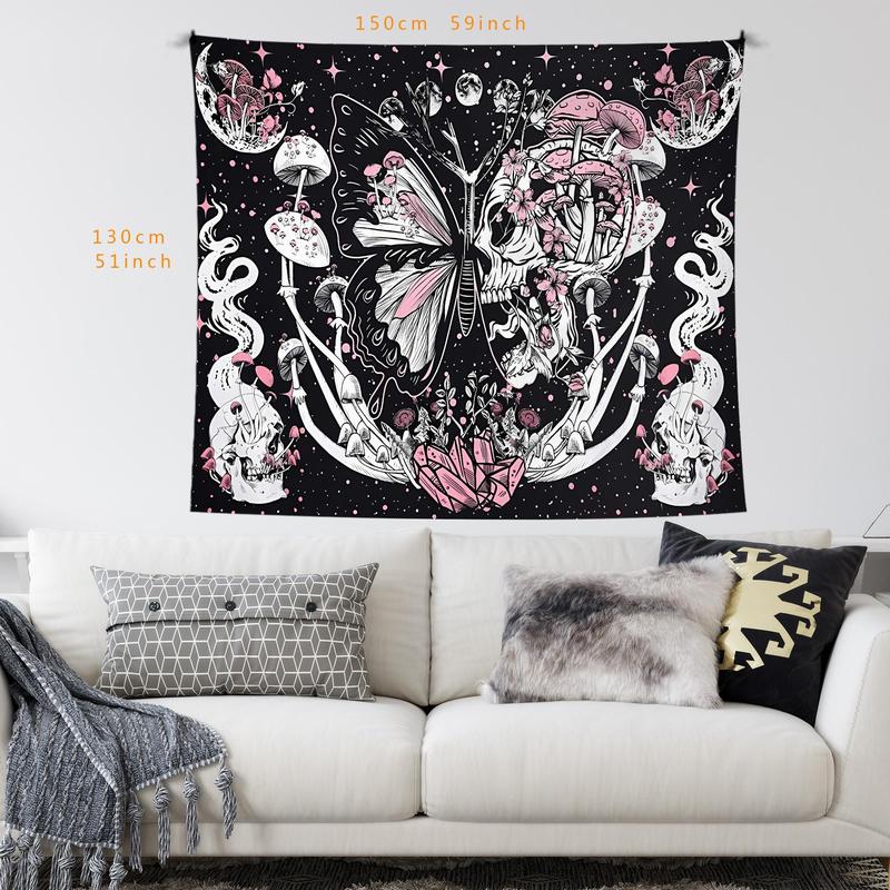 Mushroom & Skull Pattern Hanging Tapestry, Creative  Wall Hanging Blanket, Wall Hanging Decor for Home Living Room Bedroom Dormitory, Room Decor, Home Decor