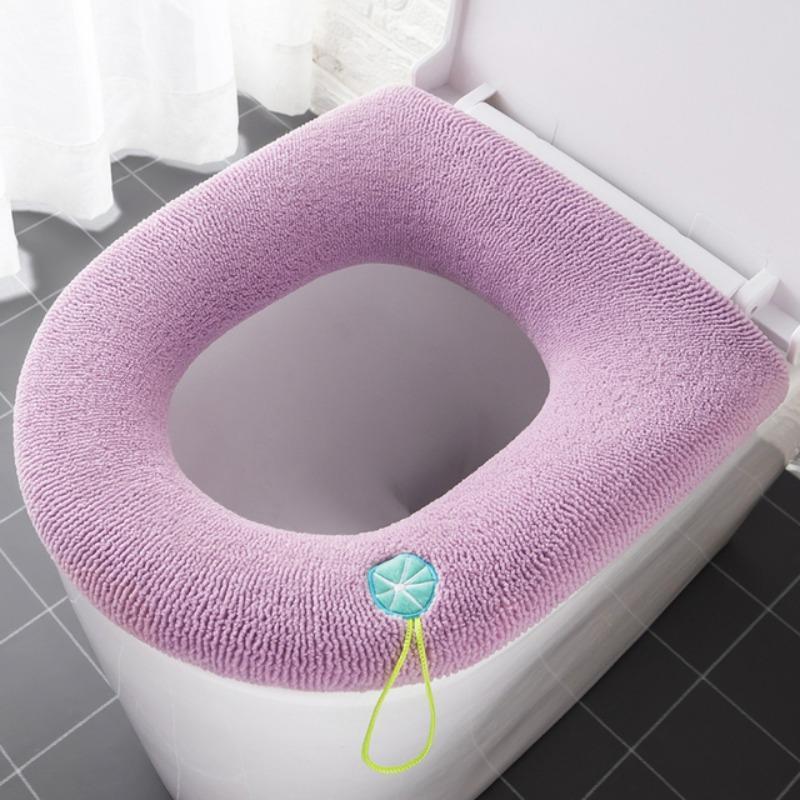 Thickened Warm Toilet Seat Cover, 1 Count Washable Toilet Seat Cushion, Non-slip Bathroom Accessories For Home & Dormitory