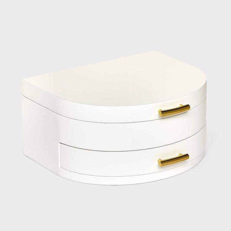 Half Crescent Lacquer Organizer Jewelry Box - A New Day White