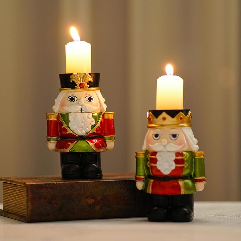 Nutcracker Design Candlestick, 1 Count Resin Christmas Themed Decoration, Festive & Party Supplies for Home Living Room Bedroom