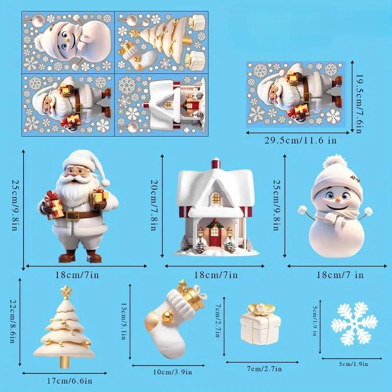 Santa Claus & Snowman & House & Tree Design Window Sticker, 1 Set Reusable Double Sided Window Decal, Festival Decor for Home Dormitory School Office