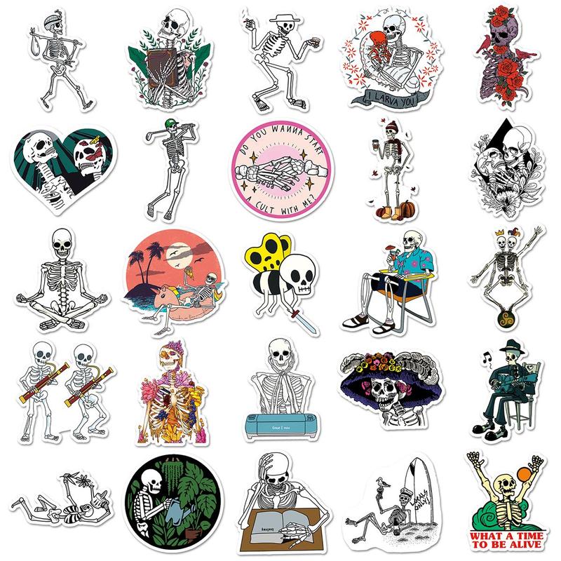 50pcs Creative Skull Pattern Sticker, Waterproof Self Adhesive Decor Paper, Decor Sticker For Gift Greeting Card Waterbottle Laptop Phone