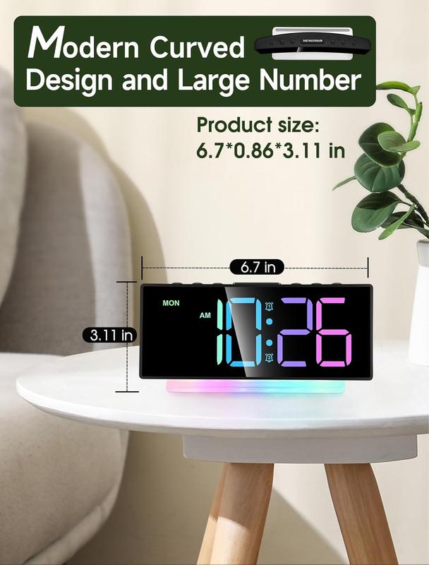 Extra Loud Alarm Clock for Heavy Sleepers Adults,Teens,,Rainbow Clock for Bedrooms,Small Bedside Digital Clock with Large Display,7 Color Night Light,12 24h(Black+Dynamic)