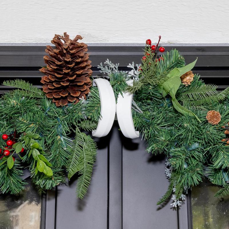 [Front Door Garland Hanger] - Adjustable to Different Door Widths | Heavy-Duty Cast Iron | Decorative Christmas Decor | No Nails or Screws (Double Door, White) Organiser