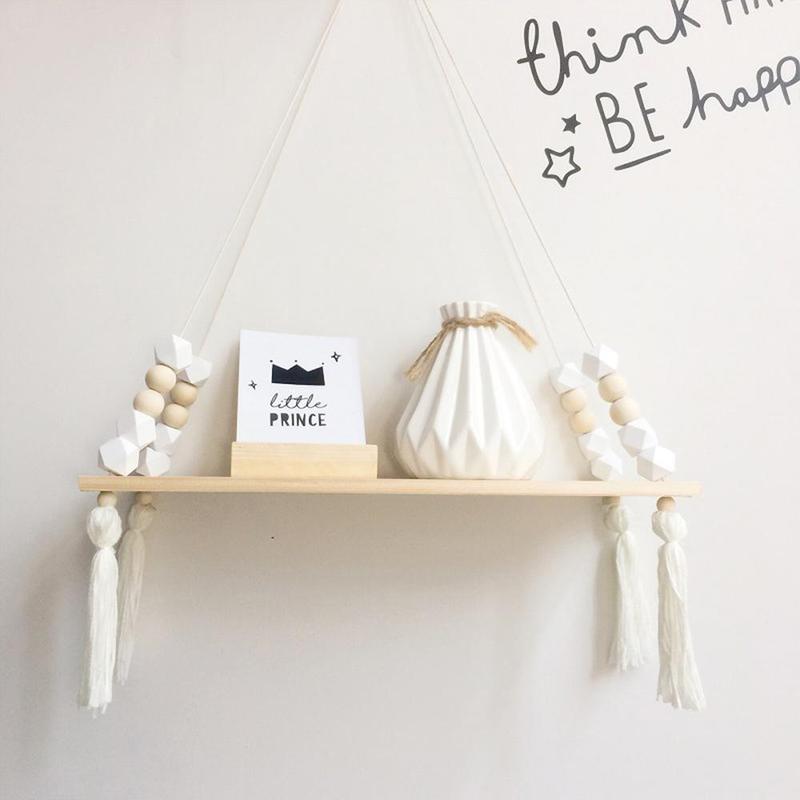 Wooden Hanging Shelf with Rope, 1 Count Tassel Decoration Shelf for Wall Storage, for Bedroom Living Room, Decor Display Shelf for Hanging Plant Photo