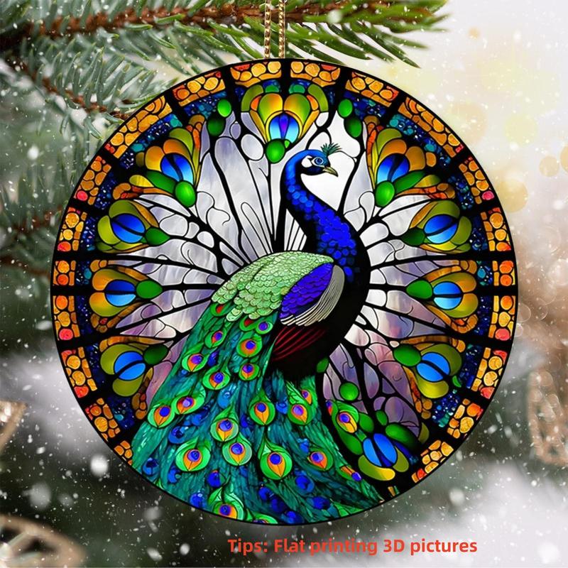 Peacock Pattern Acrylic Suncatcher, 1 Count Round Colorful Window Hanging Ornament, Durable Lightweight Hanging Decor for Home Office Dormitory