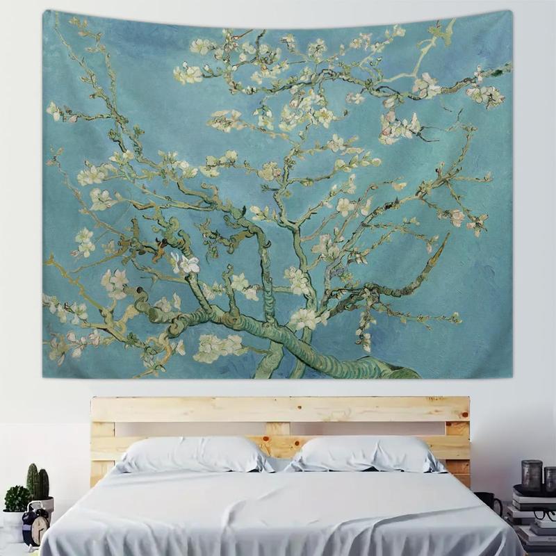 Tree Oil Painting Series Tapestry, 1 Count Plant and Flower Vintage Tapestry with Installation Kit, Bedroom and Living Room Art Decoration Wall Hanging