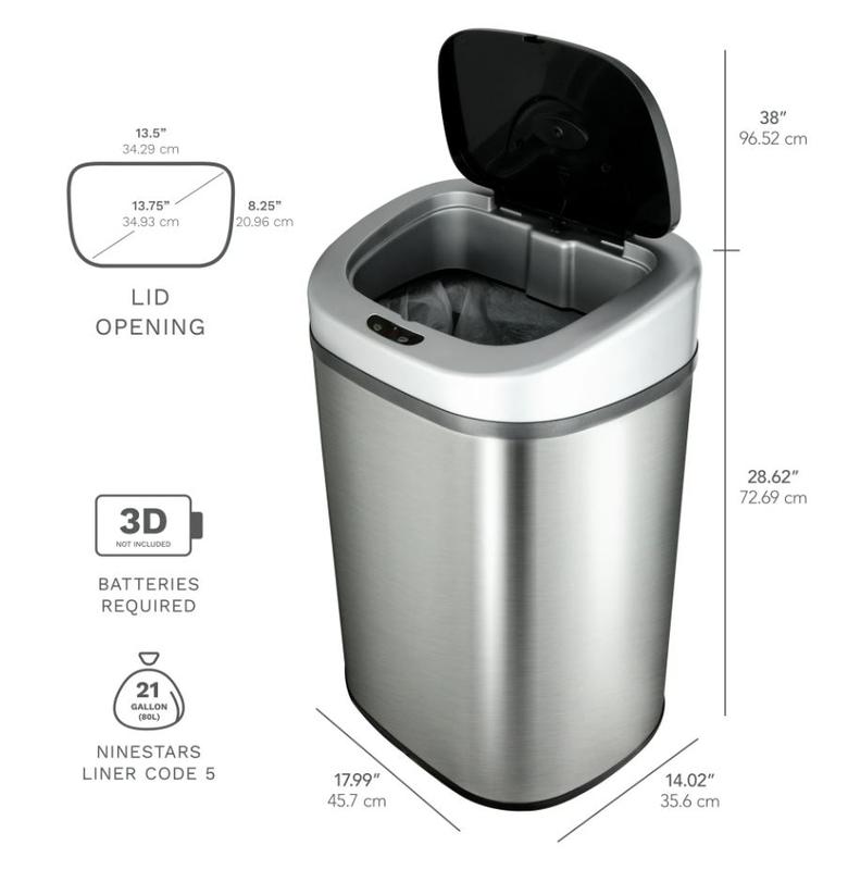 Nine Stars 21.1 Gallon Trash Can, Motion Sensor Touchless Kitchen Trash Can, Stainless Steel NEW BEST SALE