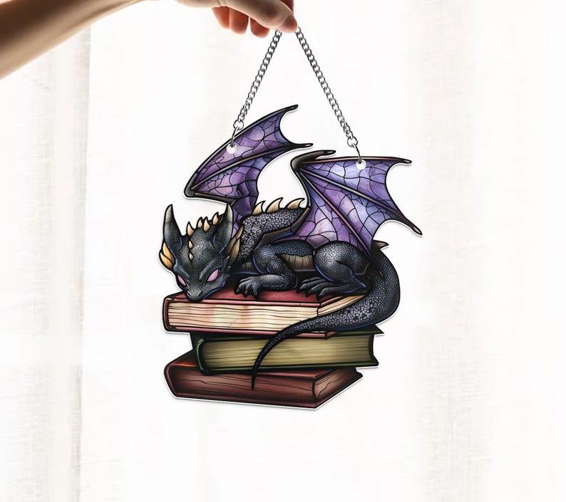 Fantasy Dragon Acrylic Window Hanging, Dragon Wall Window Hanging Art Decoration, Bookish Home, Book Lover Feeder Ornaments Hangable