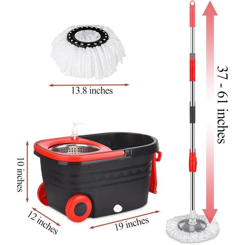 Colorful 360 Spin Mop Bucket Set Wringer System with 3 Microfiber Refills and Stainless Steel Extendable Pole - Plastic Bucket