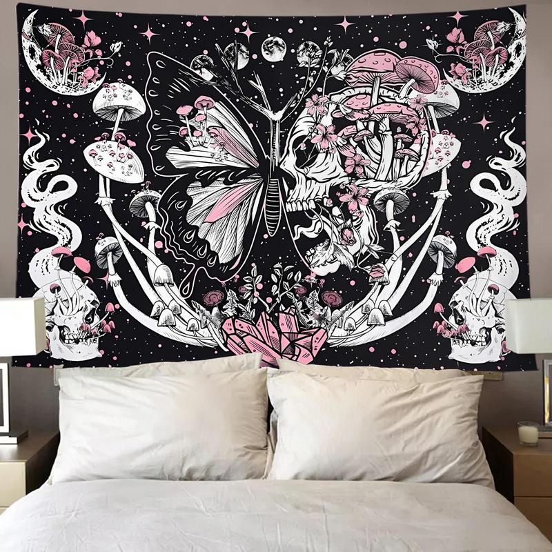 Mushroom & Skull Pattern Hanging Tapestry, Creative  Wall Hanging Blanket, Wall Hanging Decor for Home Living Room Bedroom Dormitory, Room Decor, Home Decor