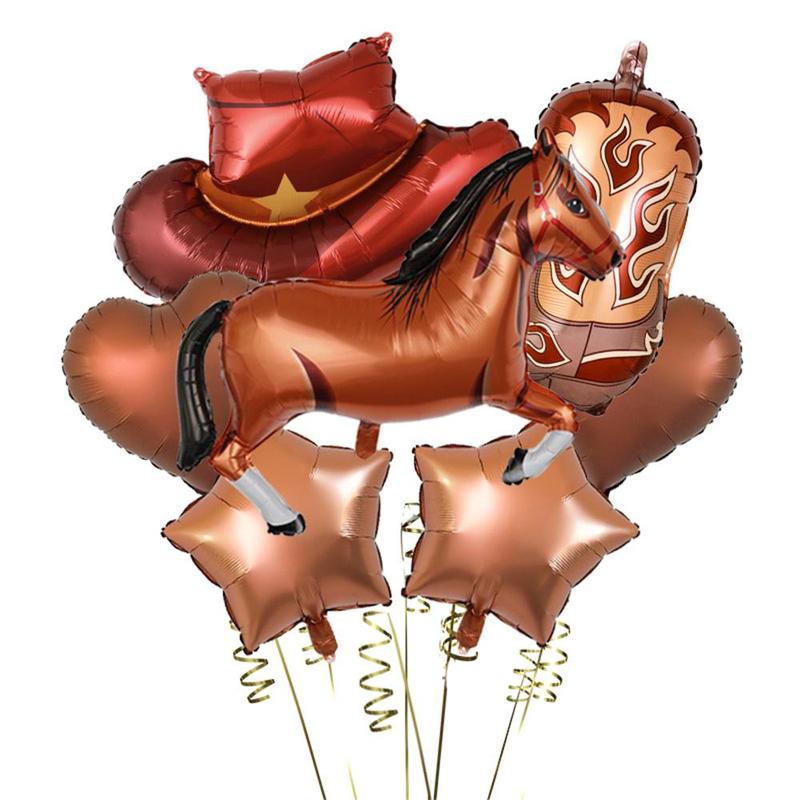 Cowboy Theme Balloon Set, 7 Counts set Horse & Cowboy Boots & Hat & Heart & Star Shape Inflatable Balloon, Birthday Party, Western Wild Party Decorative Supplies