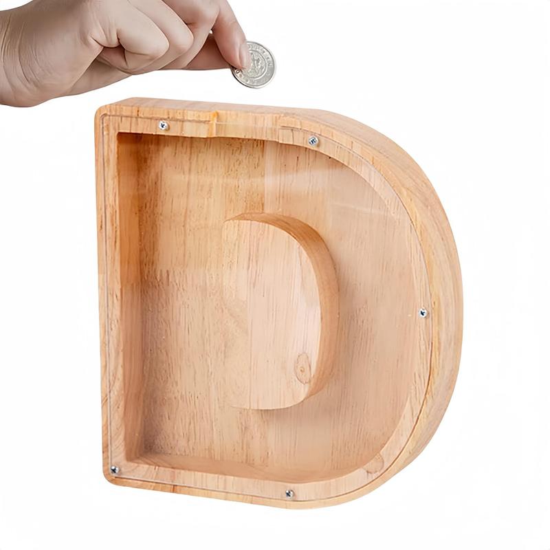 Wooden Letter Design Piggy Bank, Letter D Shaped Coin Bank, Desktop Piggy Bank, Home Decor for Living Room Bedroom, Gift Ideas