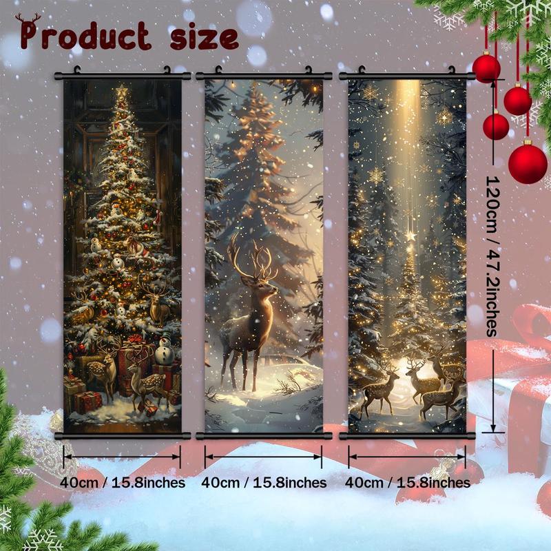 Christmas Themed Wall Banner, 3 Counts set Exquisite Christmas Tree & Deer Pattern Wall Decor, Wall Art for Home Living Room Bedroom Decor