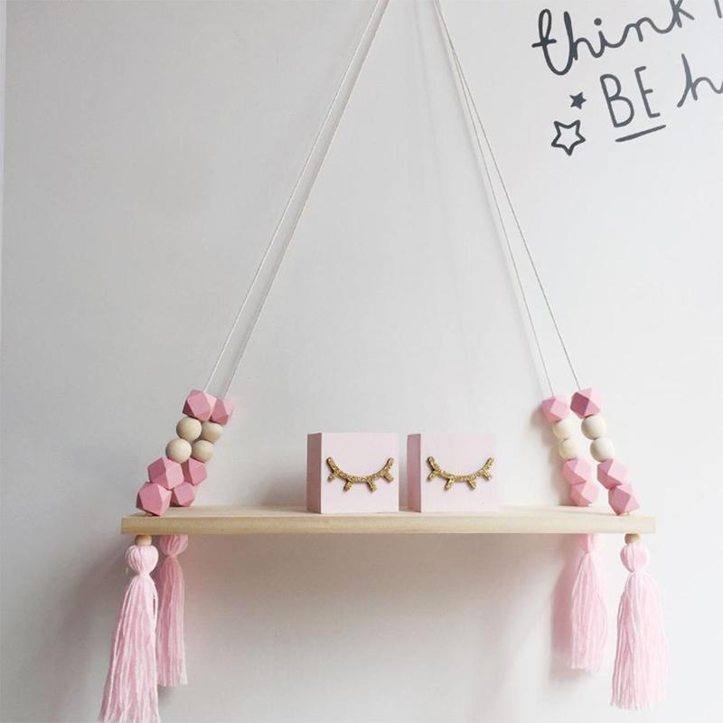 Wooden Hanging Shelf with Rope, 1 Count Tassel Decoration Shelf for Wall Storage, for Bedroom Living Room, Decor Display Shelf for Hanging Plant Photo