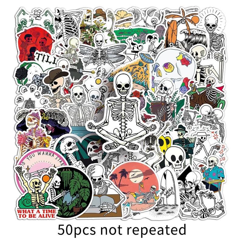 50pcs Creative Skull Pattern Sticker, Waterproof Self Adhesive Decor Paper, Decor Sticker For Gift Greeting Card Waterbottle Laptop Phone