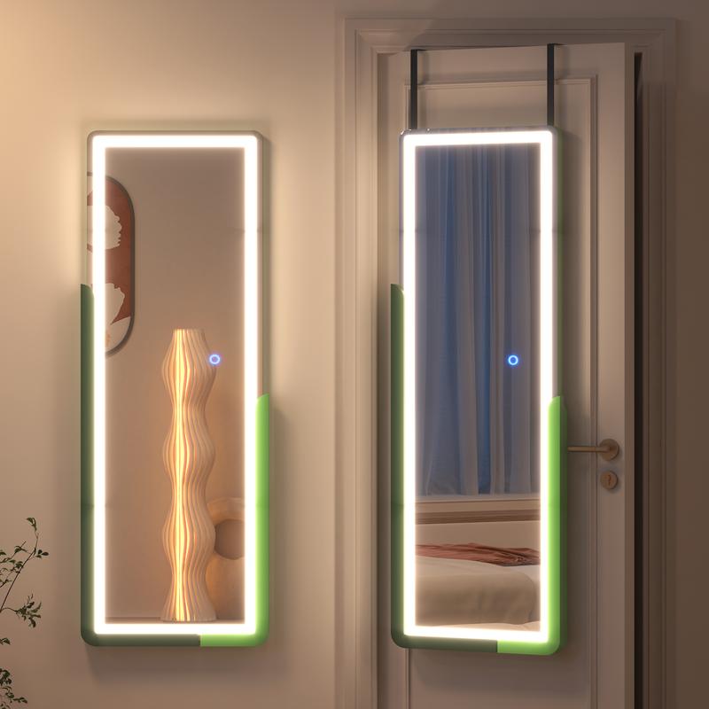 Vlsrka Full Length Mirror with LED Lights, Over The Door Full Body Mirror, 47