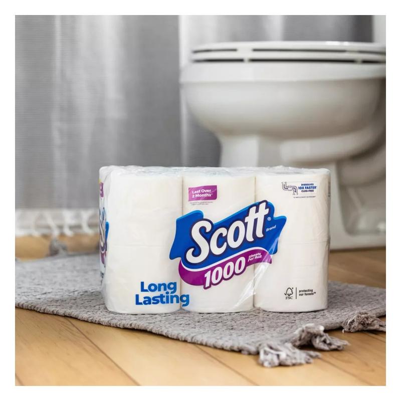 Scott 1000 Septic-Safe 1-Ply Toilet Paper 36 rolls of Scott 1000 Toilet Paper, 1-ply, 1000 sheets per roll​ 104.80 square feet per roll, 3,772.80 square feet total