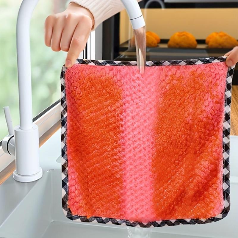 Random Color Coral Fleece Dishcloth (5 Counts), Absorbent Dishcloth, Kitchen Cleaning Cloth, Household Cleaning Tool for Kitchen Bathroom Car