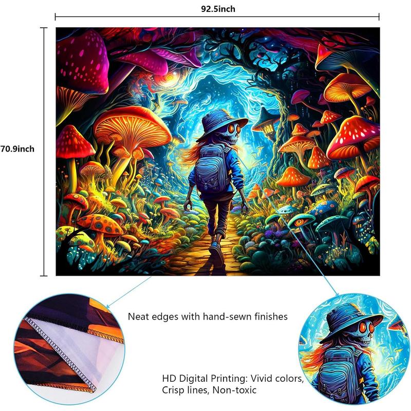 AtawLege Blacklight Mushroom Tapestry Hippie Skull Tapestries UV Reactive Forest Tapestry Cool Eyes Home Decor Aesthetic Cartoon Tapestry Wall Hanging for Teen Girls Bedroom