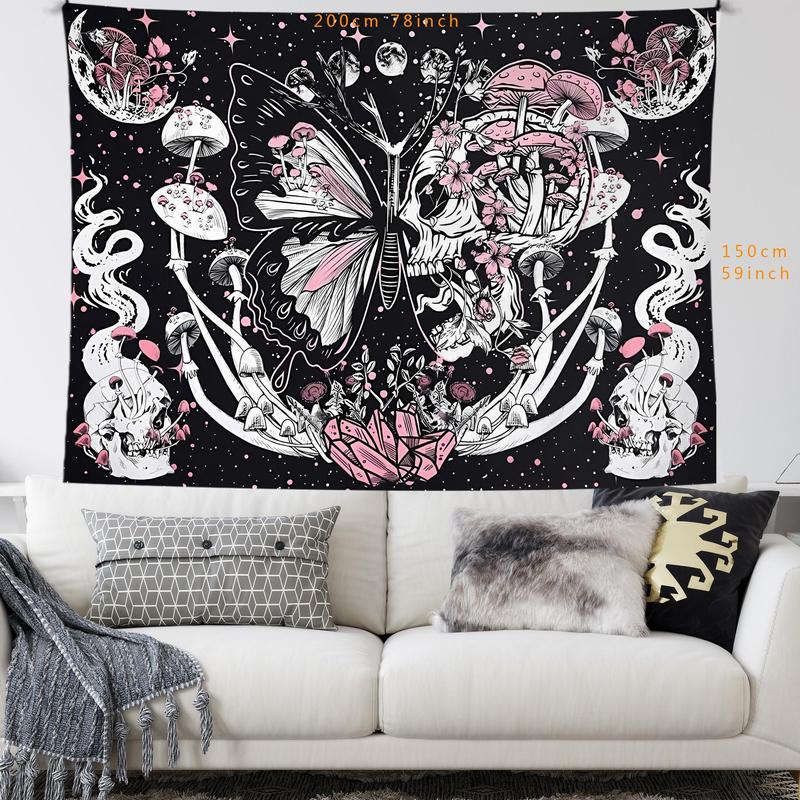 Mushroom & Skull Pattern Hanging Tapestry, Creative  Wall Hanging Blanket, Wall Hanging Decor for Home Living Room Bedroom Dormitory, Room Decor, Home Decor