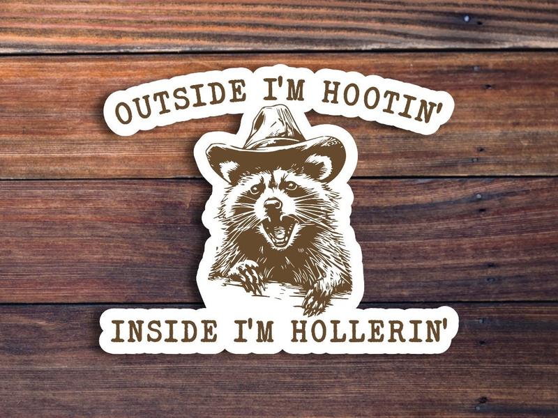 Outside I Skrrt But Inside I Hurt Raccoon Driving Waterproof Weatherproof Vinyl Sticker Decal