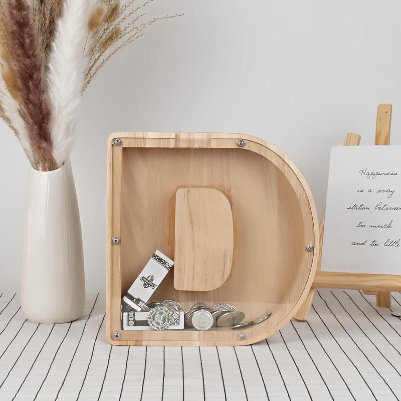 Wooden Letter Design Piggy Bank, Letter D Shaped Coin Bank, Desktop Piggy Bank, Home Decor for Living Room Bedroom, Gift Ideas