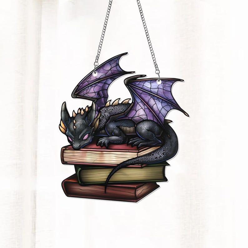 Fantasy Dragon Acrylic Window Hanging, Dragon Wall Window Hanging Art Decoration, Bookish Home, Book Lover Feeder Ornaments Hangable