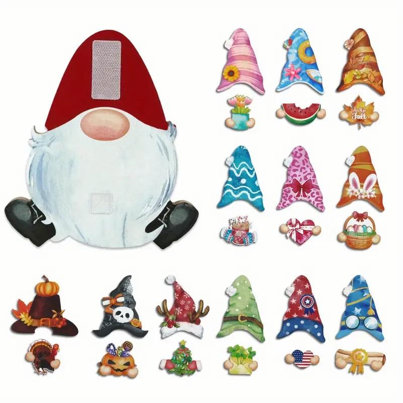 Putuo Decor 24 Pcs Interchangeable Wooden Gnome Decor DIY Holiday Seasonal with Detachable Hats Handheld Changeable Gnome  for Home Office Ornaments