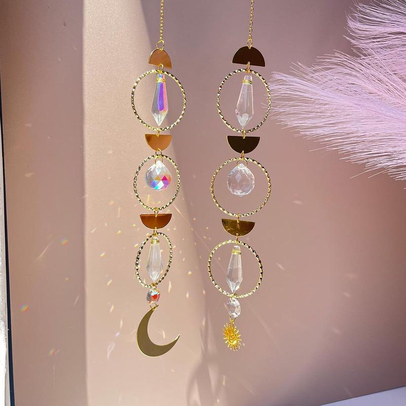 Artificial Crystal Hanging Suncatcher, 1 Count Moon & Sun & Round Shaped Bohemian Hanging Decor for Home Living Room Bedroom, Home Decor Supplies