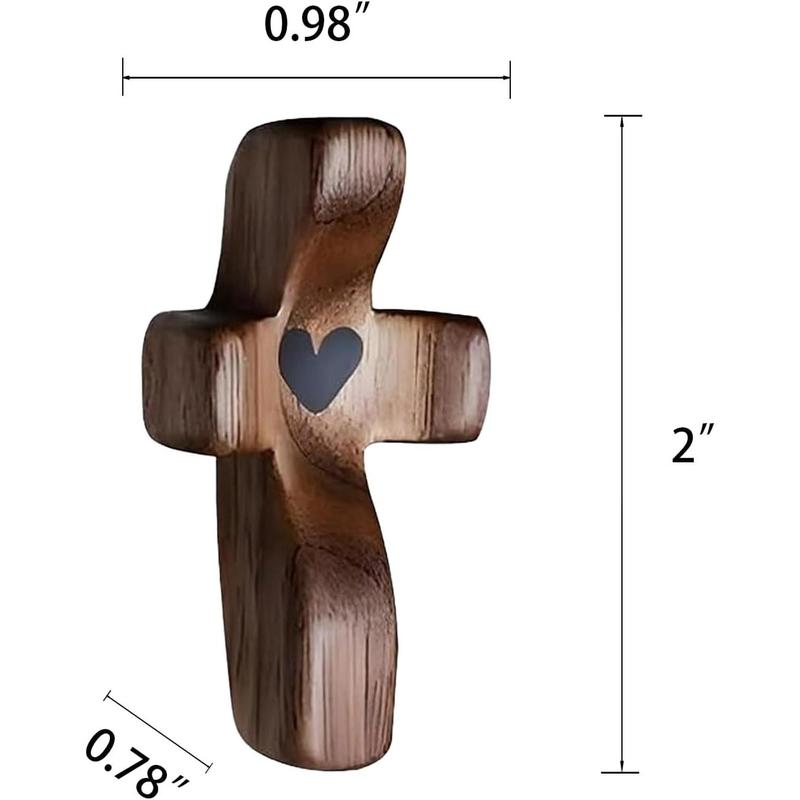 Cross My Heart, Encouragement Gift Wooden Cross for Christians, Fingertip Stress Relief Religious Gifts for Praying, Small Pocket Cross in Bulk with Bag, Walnut Wooden Crosses, 10pcs