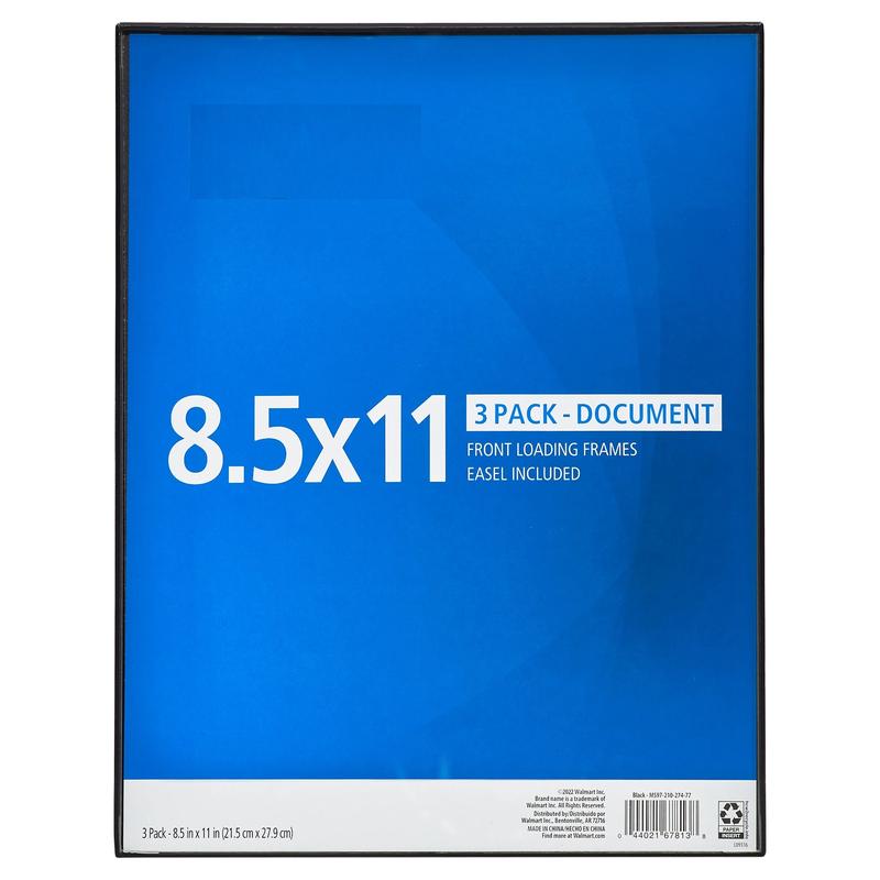 8.5x11 Front Loading Document Picture Frame, Black, Set of 3 Decor Photo