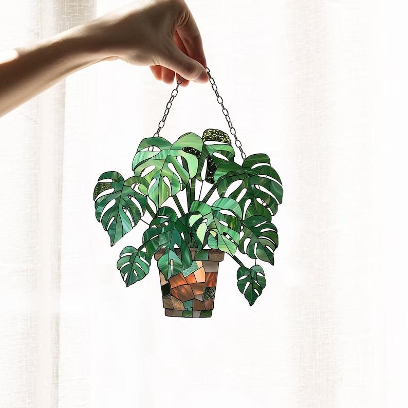 Monstera leaves Window Decor, Flowers Acrylic Window Hanging Art Decoration, Monstera plant Ornament, Gift for her,Home decoration