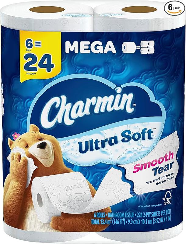 Ultra Soft Toilet Paper 6 Mega Rolls = 24 Regular Rolls - Pack of 6 - Wipes