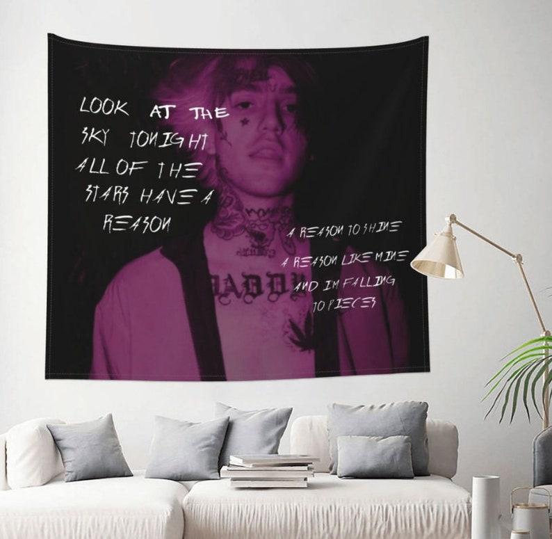 Lil Peep Star Shopping Lyrics Signed Photo Tapestry Wall Hanging Printed Polyester Tapestry INS Blanket Room Decor Tapiz