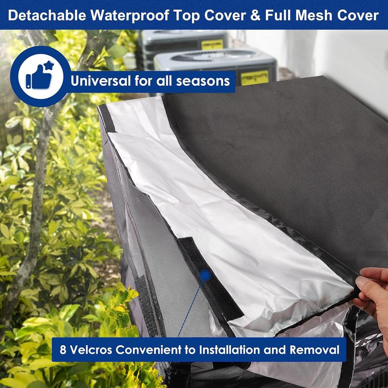 2 in 1 Air Conditioner Covers for Outside Units,Full Mesh & Detachable Waterproof Top AC Unit Defender Cover for All Season,Protect from Leaves,Snow & Dust 32