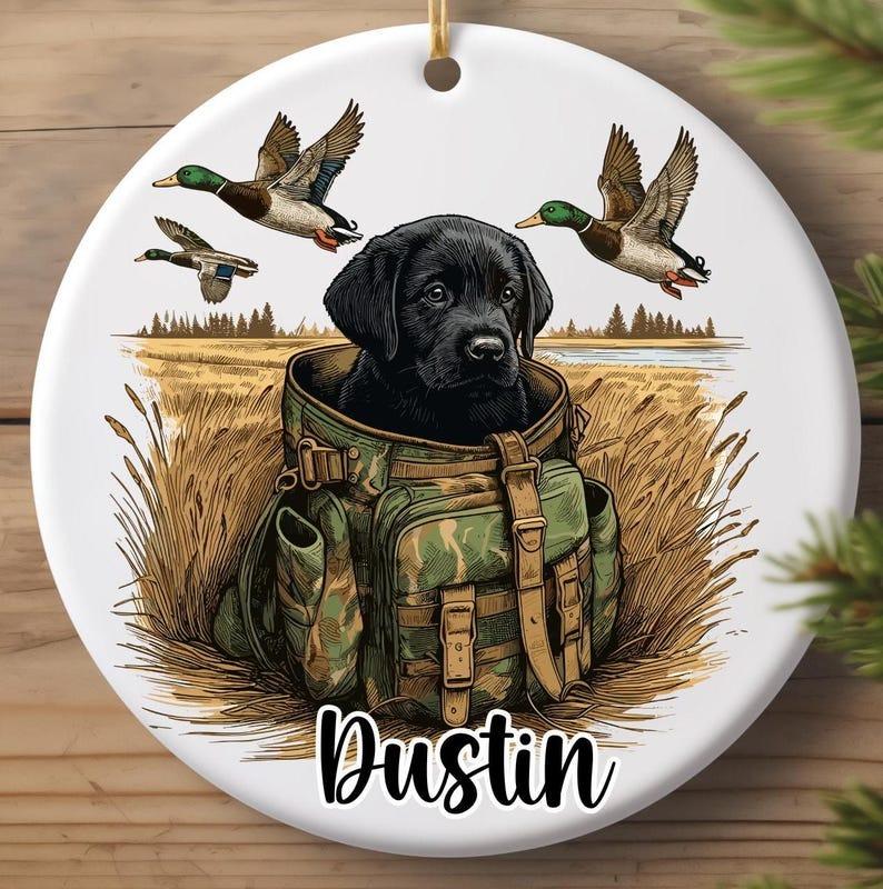 Labrador Retriever With Mallard Ducks for Babies And Kids, Personalized Keepsake Ornament, Duck Hunting Decor 3x3 inch, Custom Name