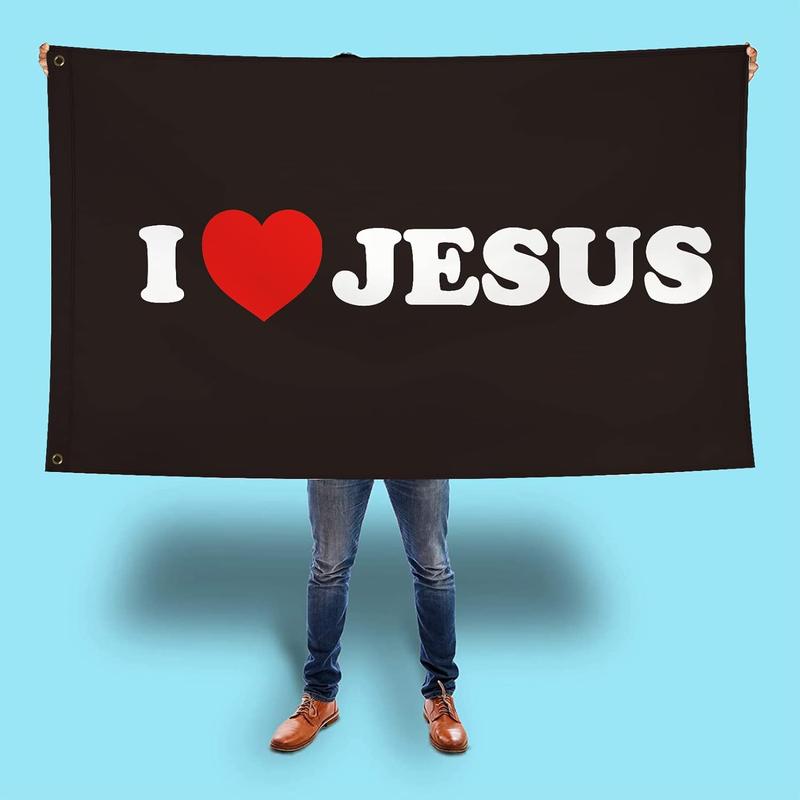 I Love Jesus Flag I Heart Jesus Flag Funny Meme Flags Banner Cool Flags For Room Guys Girls College Dorm Man Cave Bedroom Wall Decor Hangings Outdoor Indoor 3x5 Feet Gifts Light Ornaments