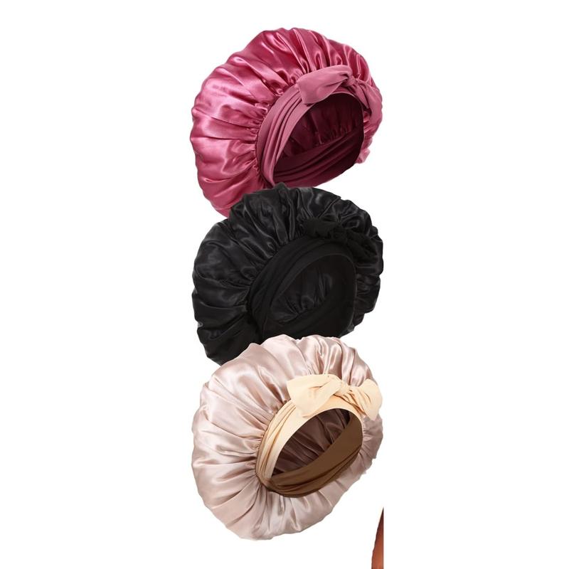 3 Pack Bonnet for Sleeping,Satin Silk Bonnet for Sleeping Women with Tie Band for Curly Hair Bonnet Braids