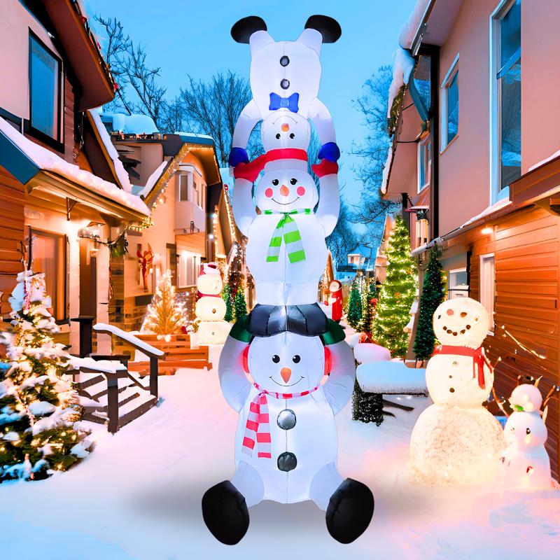 PTS 10FT Inflatable Snowman Family Tower Outdoor Decoration, Christmas Blow Up Yard Decorations, Built-in LED Lights Inflatables Xmas Holiday Funny Decor for Indoor Lawn Garden Ornaments