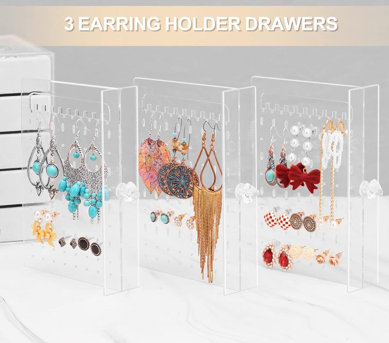 Clear Acrylic Jewelry Box with 4 Drawers - Stackable Velvet Earring Display Holder for Women, Little Girls Organiser